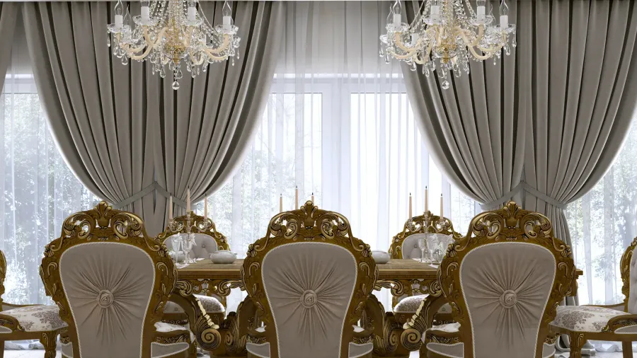 modern classic dining table in a luxurious baroque living room