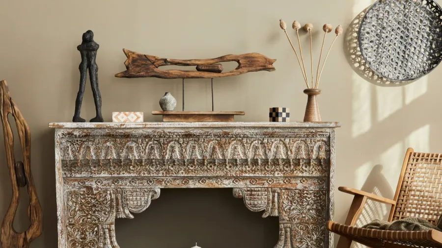 modern concept of mediterranean interior with design furniture ethnic shlef