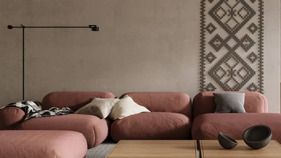 modern home interior with polished concrete walls and cozy furniture