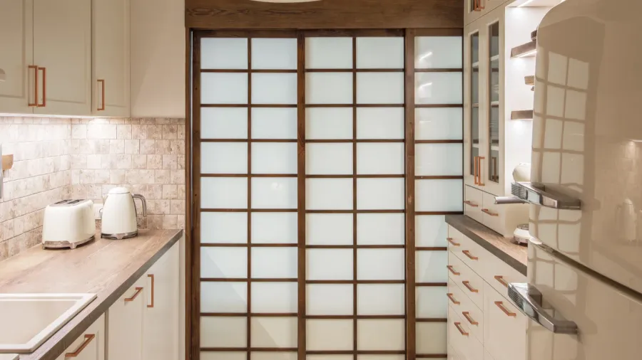 modern japandi kitchen interior design in earth tones natural textures