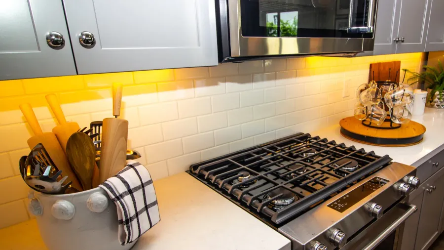 modern kitchen counter top with decorator items