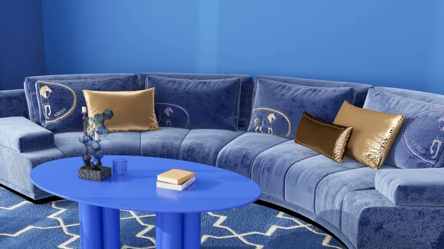 modern living room interior featuring a green sofa abstract wall