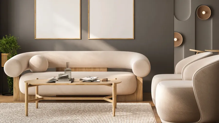 modern living room interior with sofa and armchairs coffee table