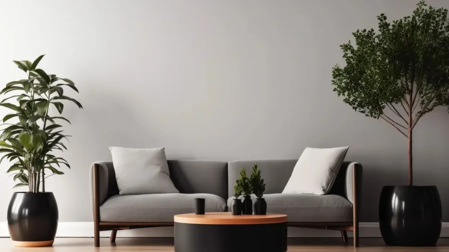 modern living room interior with sofa and plants