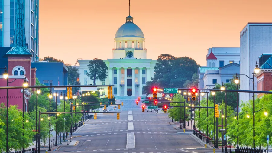 montgomery alabama usa with the state capitol at dawn
