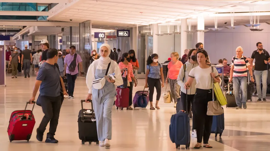 Travelers at Montreal Quebec airport, Canada