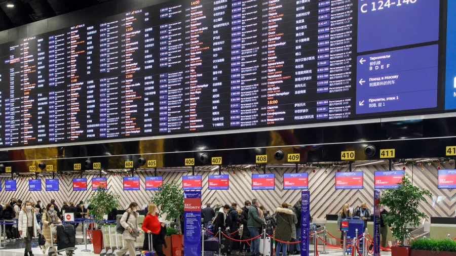 moscow russia  02 january 2021 sheremetyevo airport checkin counters