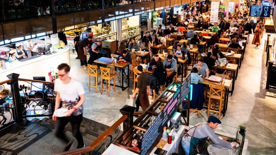 moscow russia  may 3 2019 food court with local