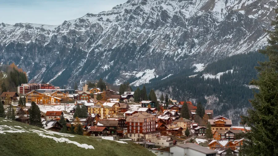 murren village with tschuggen mountain on background  murren switzerland