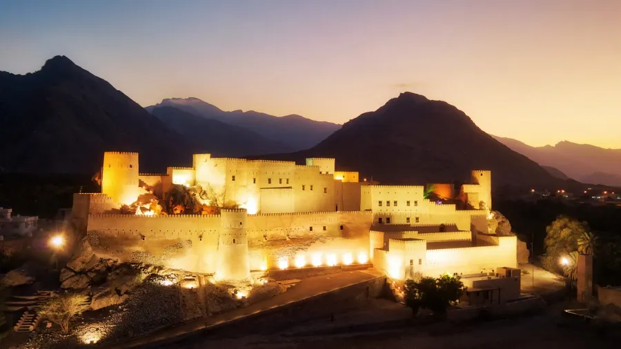 nakhl fort during sunset in summer oman