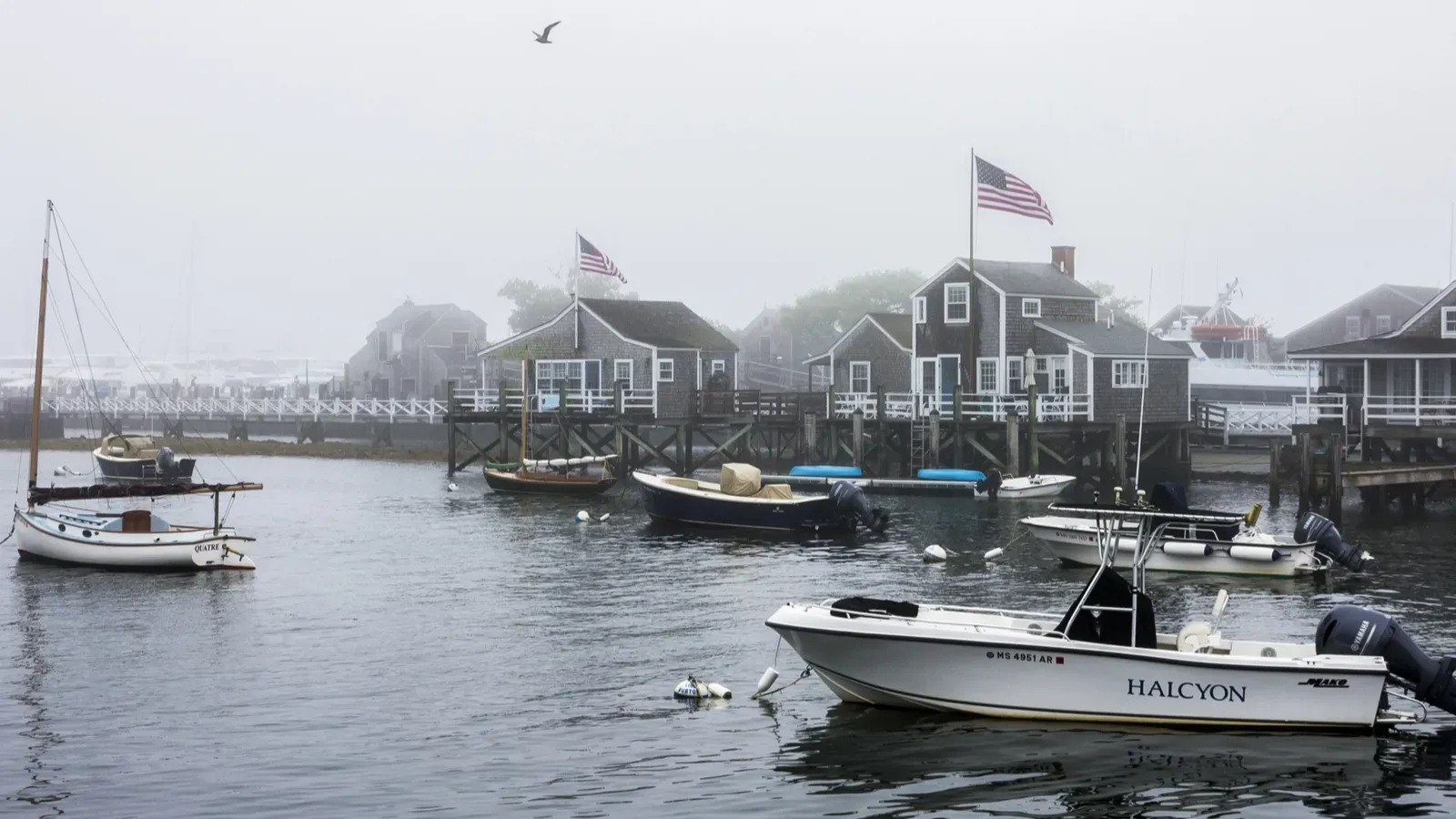 Nantucket Island, Massachusetts: views of Nantucket Harbor with boats.