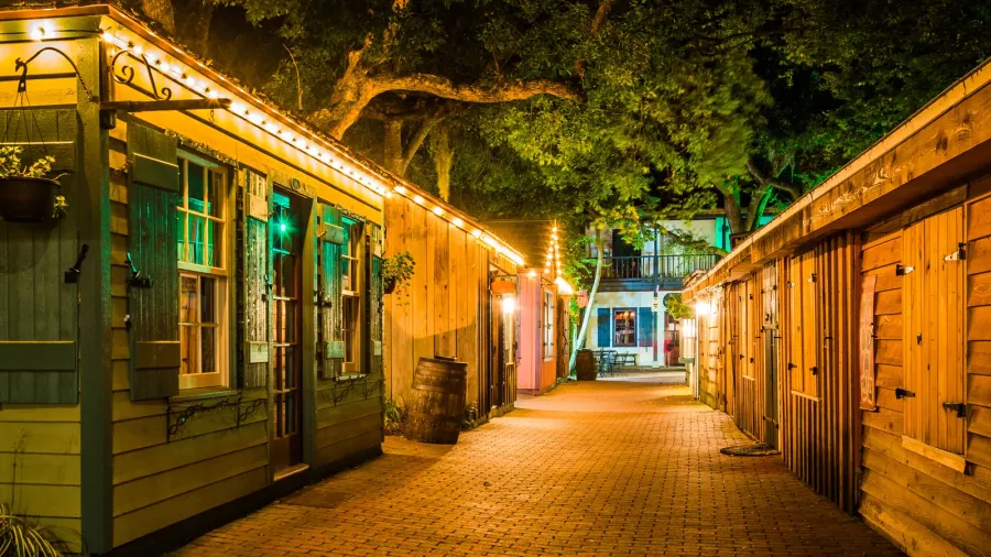 narrow brick alley at night in st augustine florida