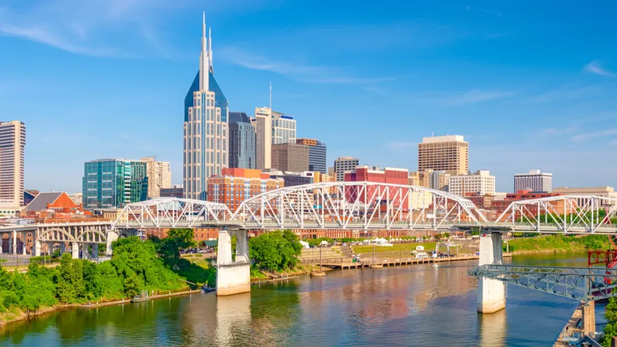 nashville tennessee usa downtown city skyline on the cumberland river