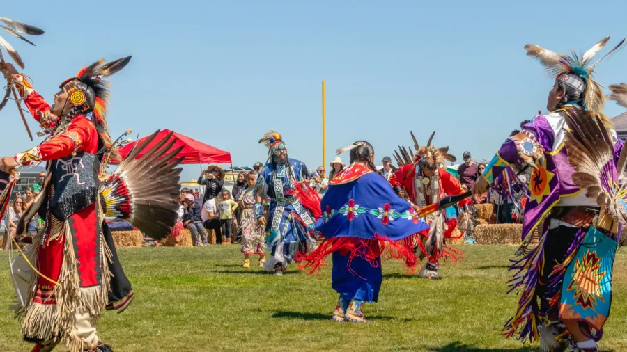 native american male dancers at powwow in malibu california 2019