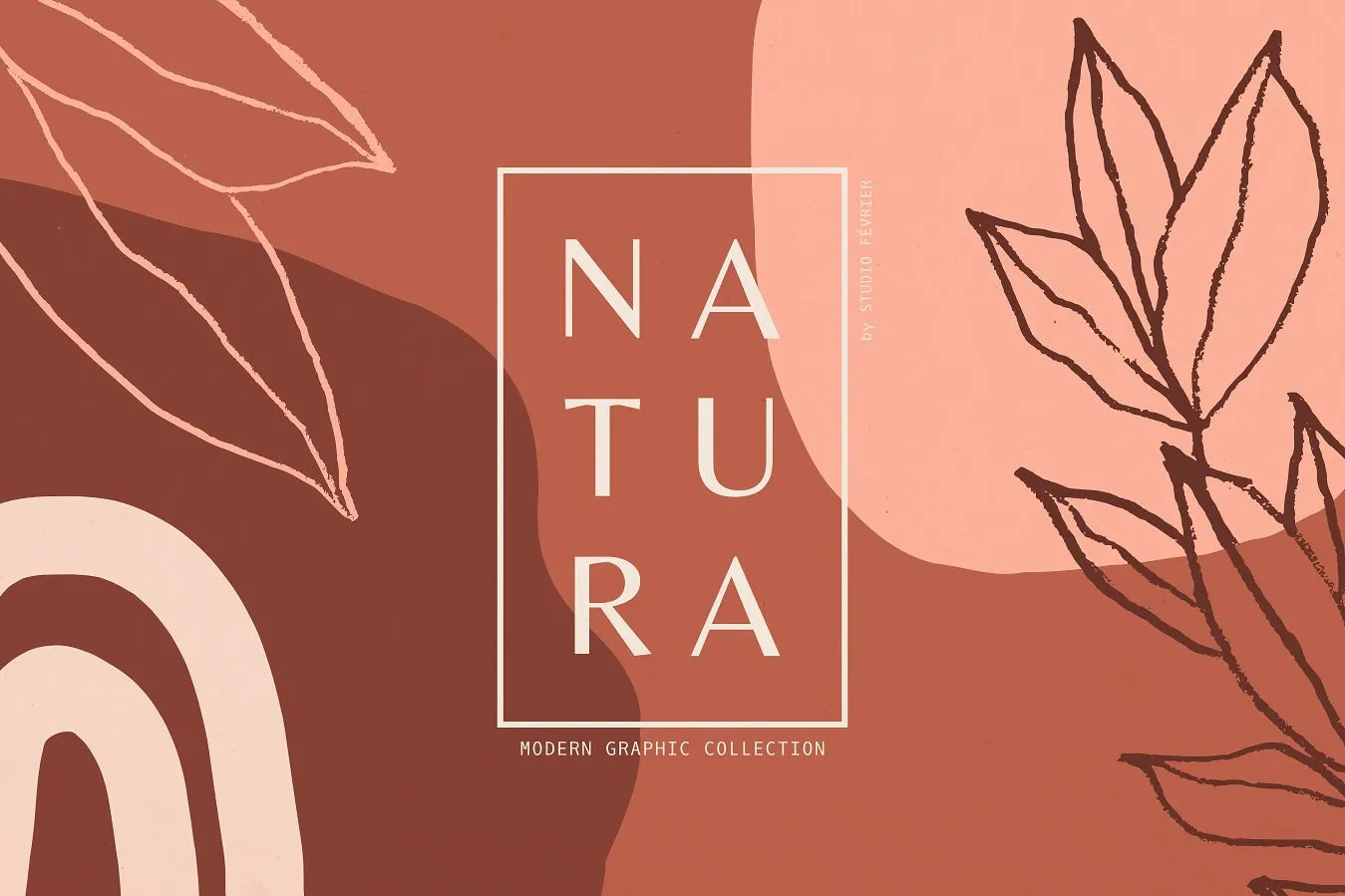 Abstract shapes, botanical illustrations, patterns, terrazzo textures in a modern graphic collection.