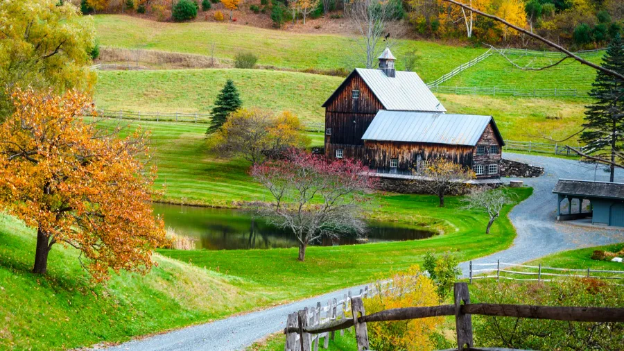 new england countryside farm in autumn landscape