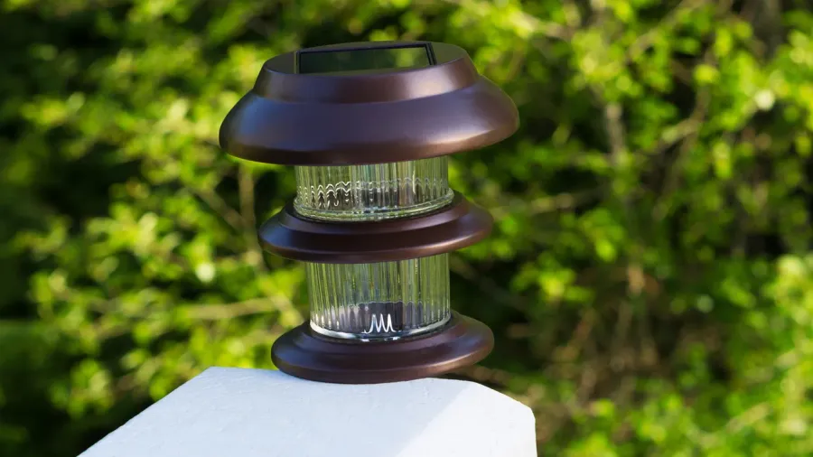Beautiful solar lamp mounted on the deck.