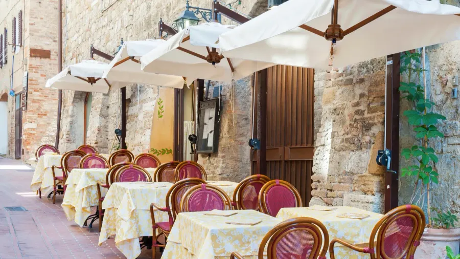 nice and cosy sidewalk cafe in resort town san gimignano
