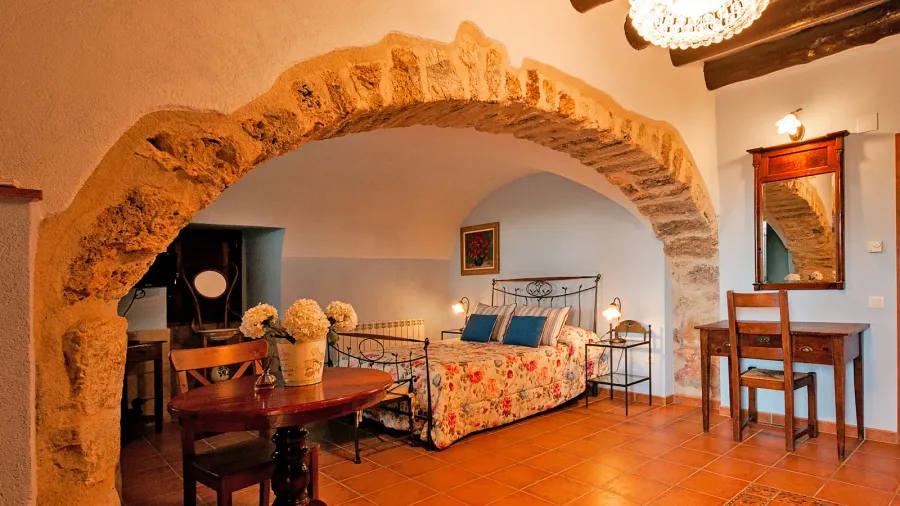 nice warm interior of bedroom in a rustic style in