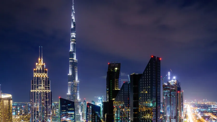 nighttime high point view of duba downtowni skyline