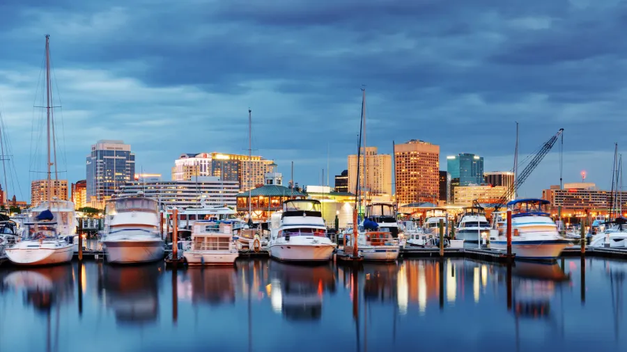 norfolk virginia usa on the chesapeake bay at twilight
