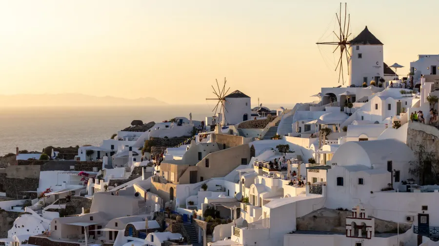 oia santorini greece  june 28 2021 whitewashed houses and
