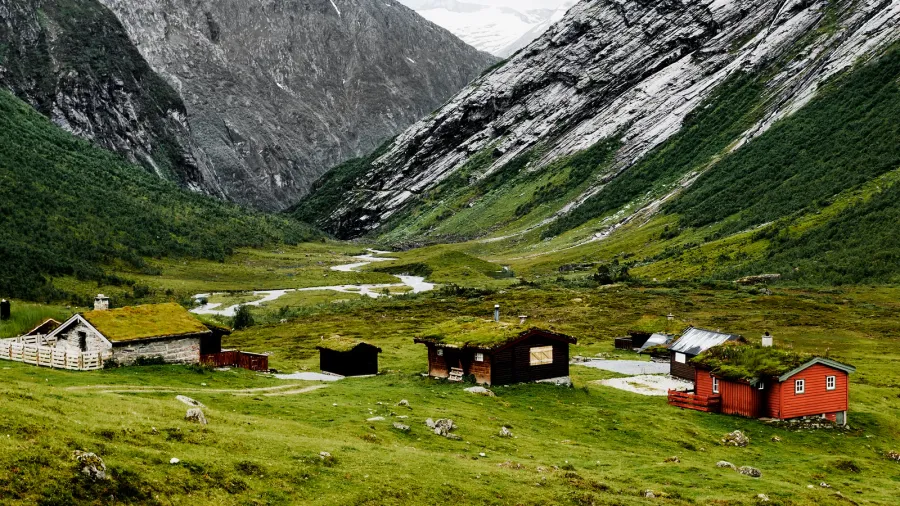 old abandonned mountain village with colorful houses in a valley