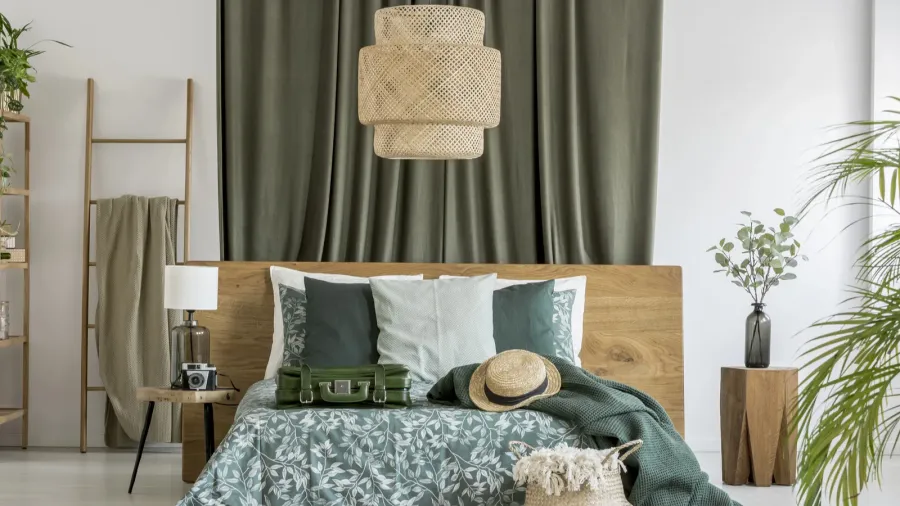 olive cloth in bedroom