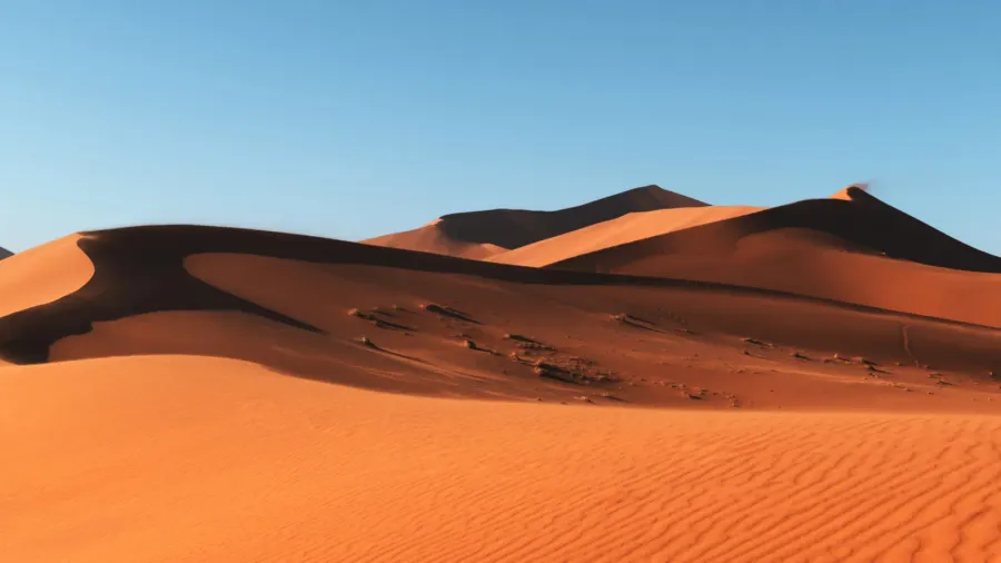orange sand dunes and clear sky in namib desert