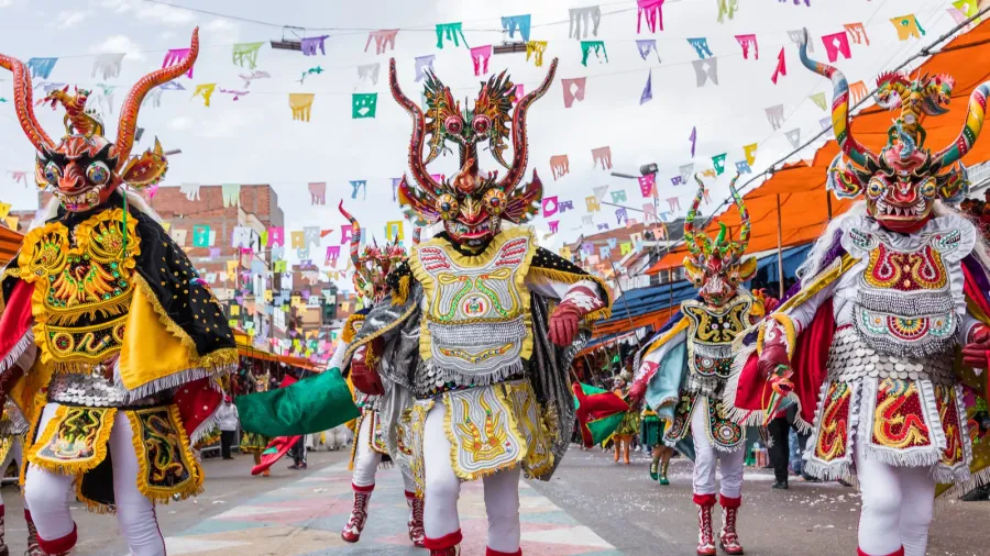oruro bolivia  february 10 2018 dancers at oruro carnival