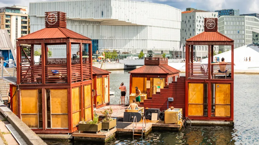 oslo norway  july 15 2025 people enjoy unique floating