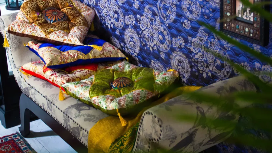 ottoman with cushions made in oriental style
