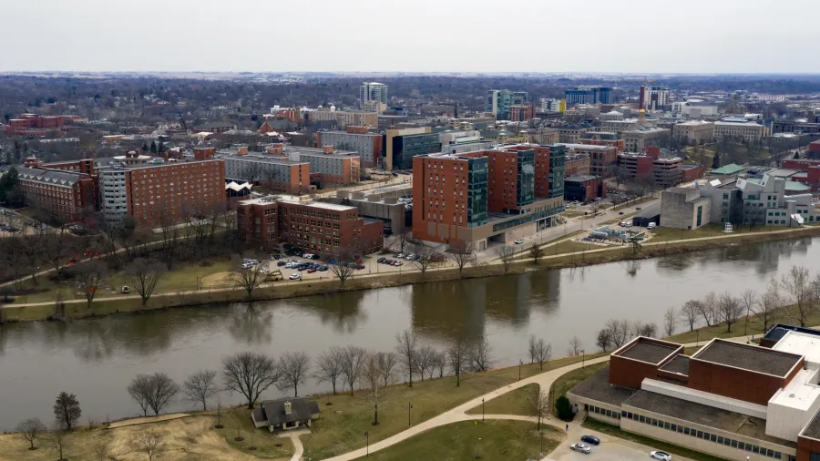 overcast day over the river at iowa city