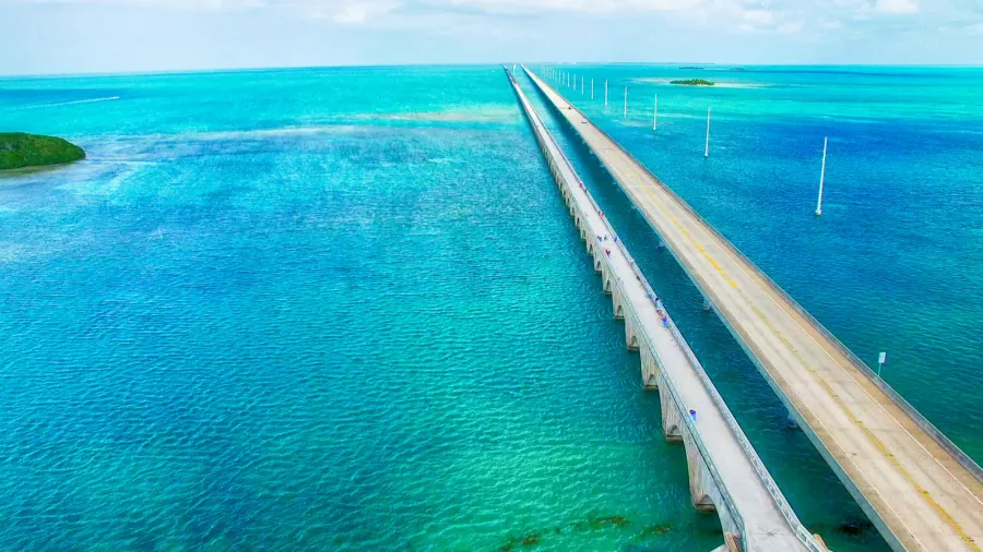 overseas highway aerial view on a beautiful sunny day florida