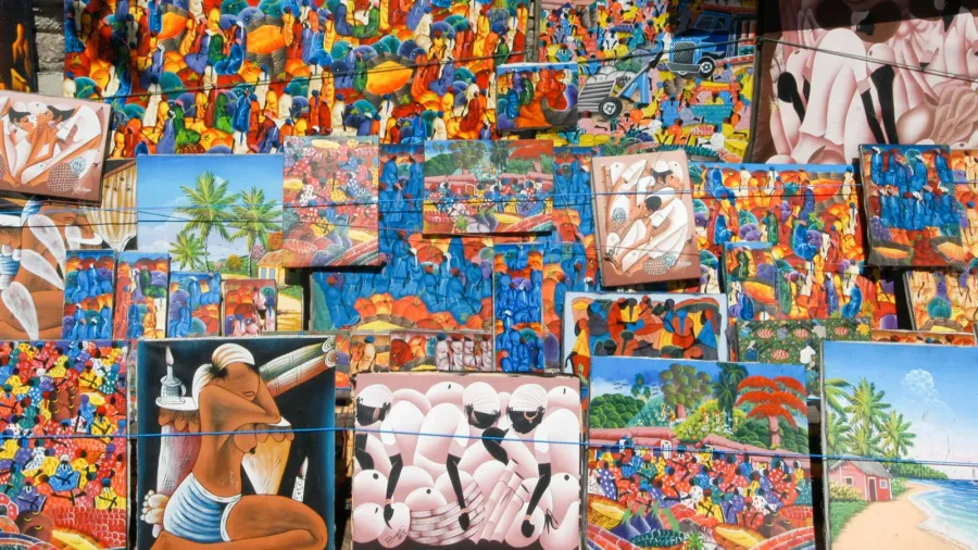 paintings of a market at santo domingo on dominican republic