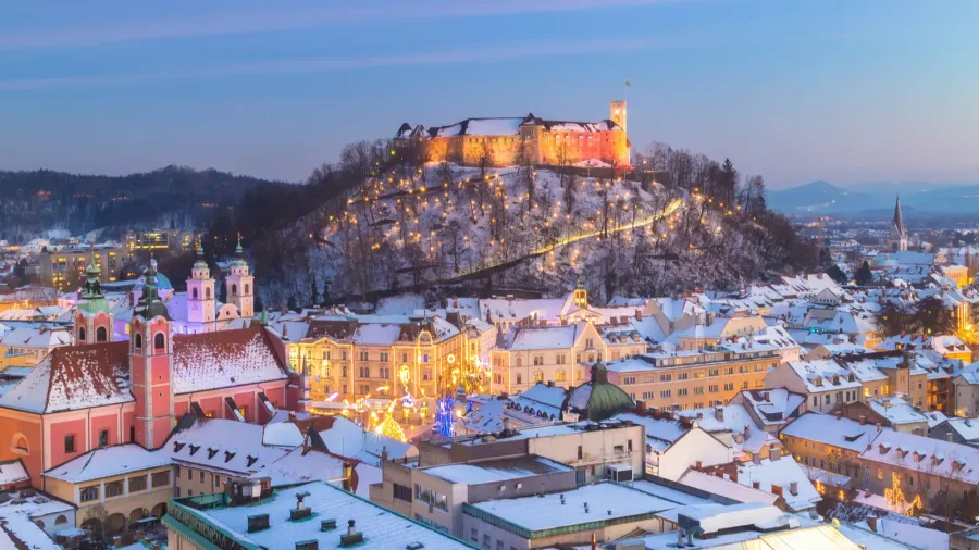 panorama of ljubljana in winter slovenia europe
