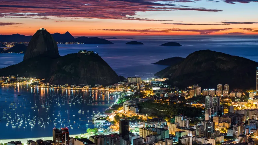 panoramic view of rio de janeiro city at night time