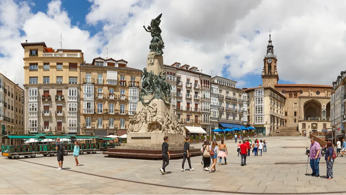 panoramic view old square in vitoriagasteiz euskadi spain