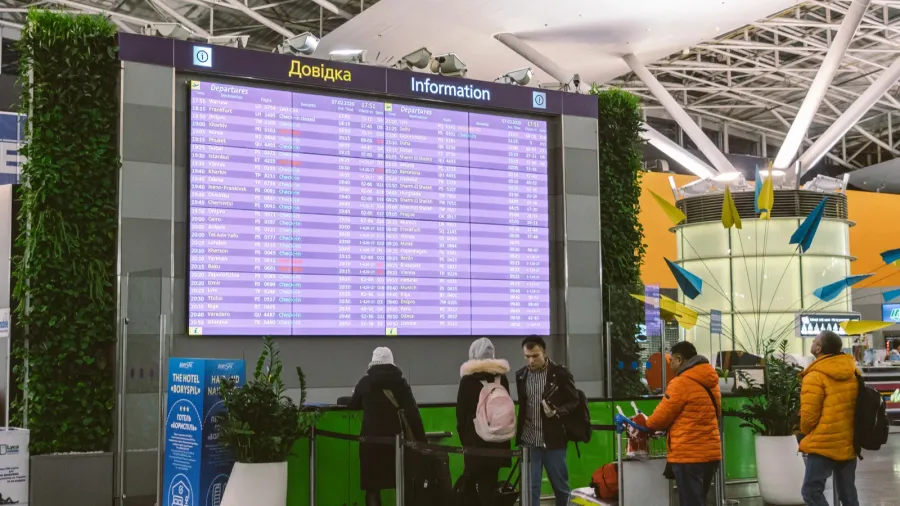 passengers in an international airport borispol kiev ukraine february 7