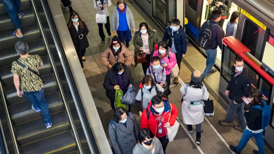 passengers wearing masks in mass transit system in taipeitaiwan
