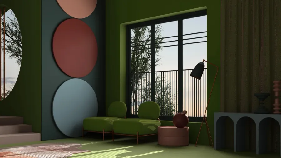 pastel colors and metaphysical abstract object for flat living room