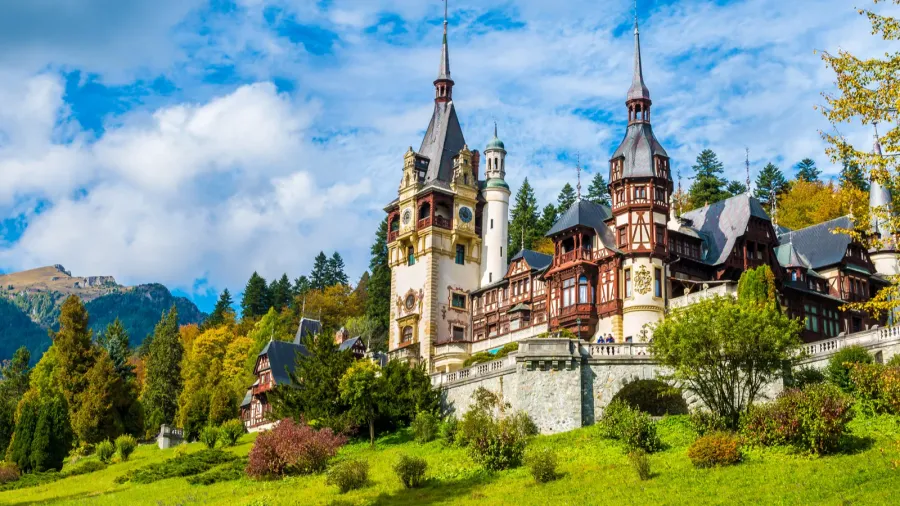 peles castle sinaia in autumn season transylvania romania protected by