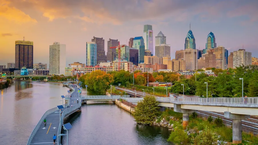 philadelphia downtowncity skyline cityscape in pennsylvania usa at sunset
