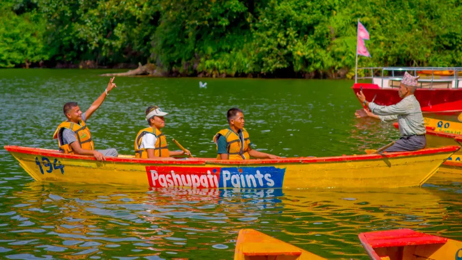pokhara nepal  november 04 2017 unidentified people paddling the