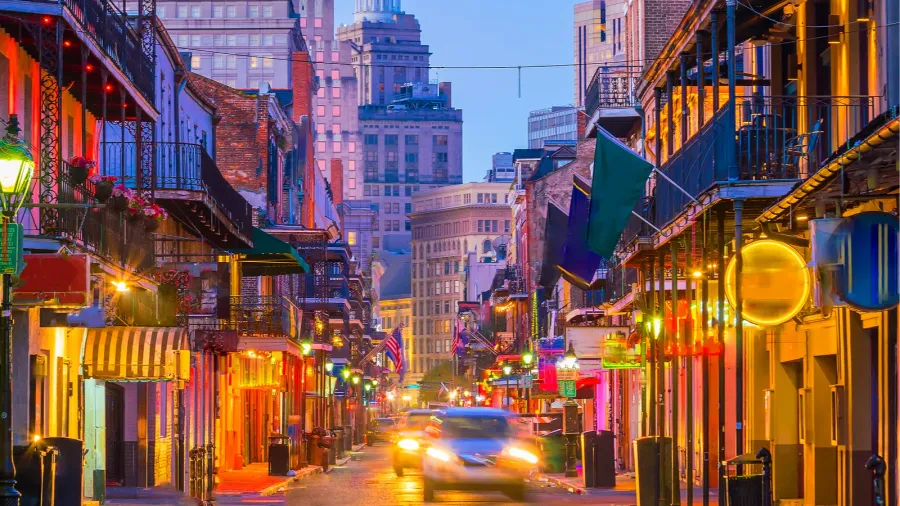 pubs and bars with neon lights in the french quarter