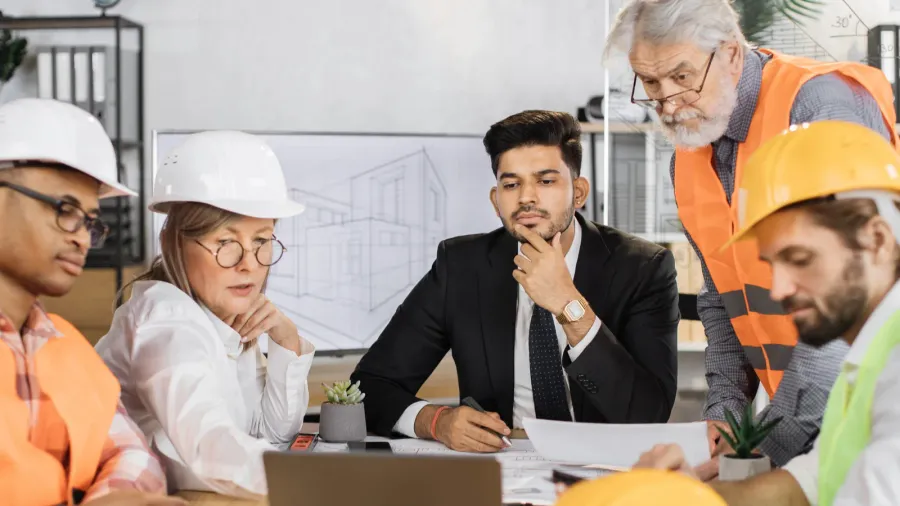 qualified architects engineers and designers discussing project plan in details