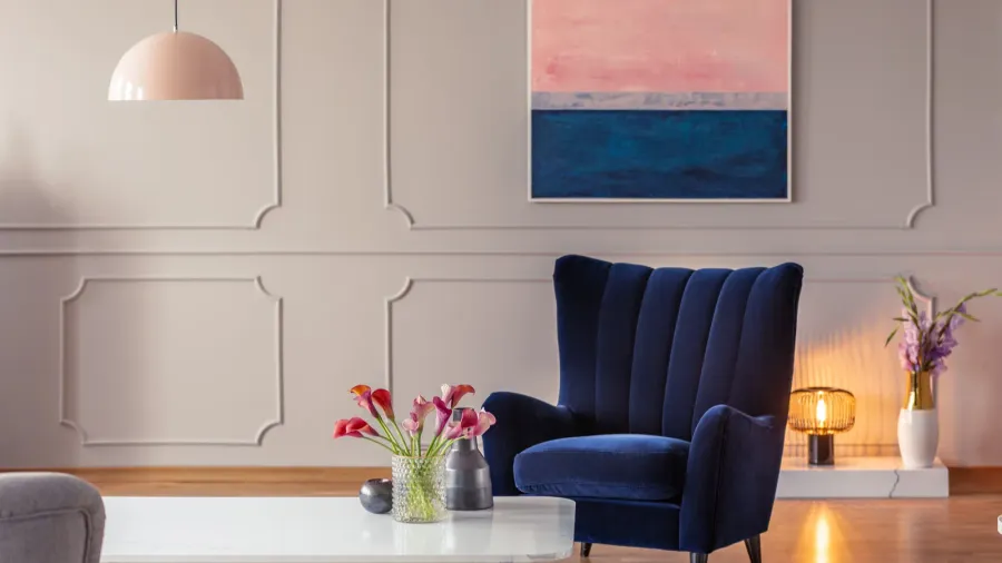 real photo of a romantic living room interior with an