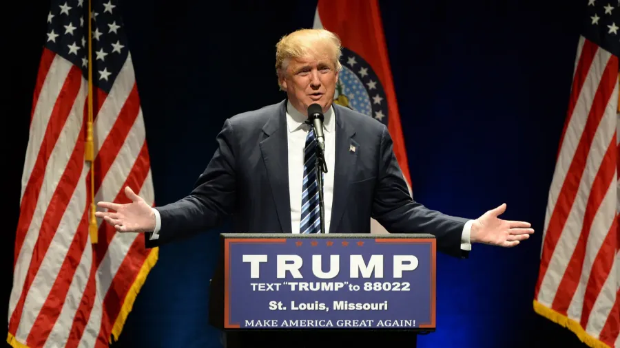 republican frontrunner donald trump addresses supporters