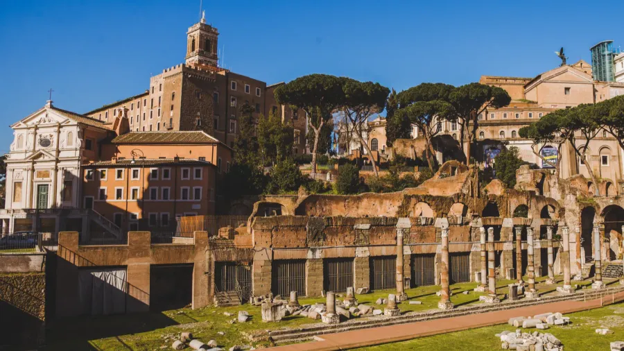 roman forum ruins on sunny day rome italy