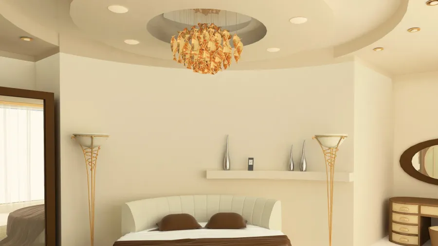 round bed with a suspended ceiling in a luxurious bedroom